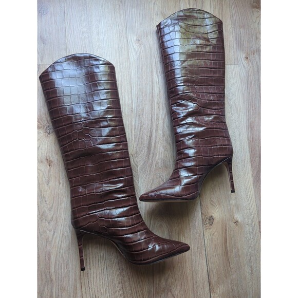Schutz Maryana Crocodile Embossed Leather Stiletto Heel Boots Womens 8.5 - Picture 8 of 13